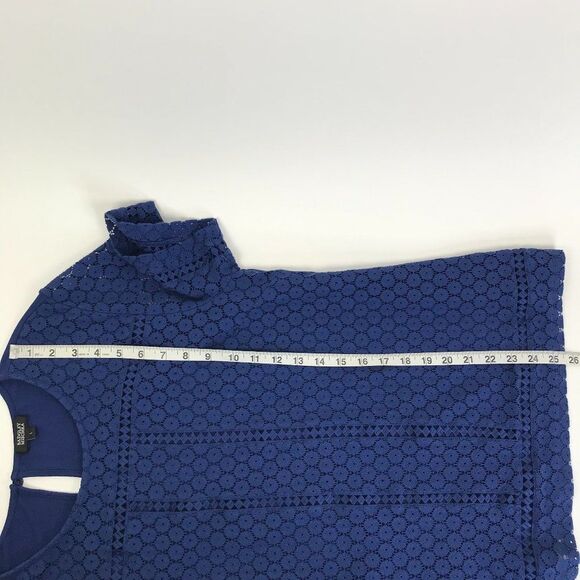 Badgley Mischka Blue Lace Overlay Top Women's Size Large Keyhole Stretch - Picture 7 of 10
